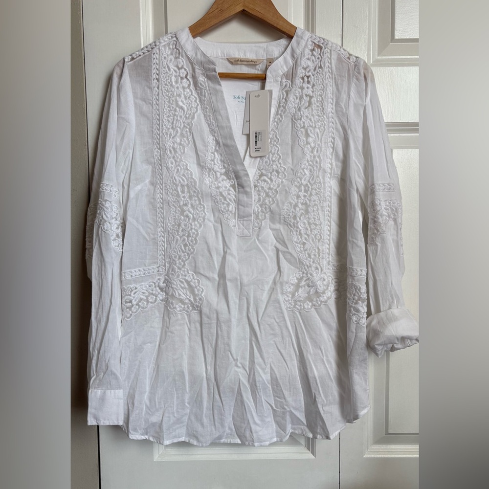NWT Soft Surroundings / White Lace Detail Blouse / M